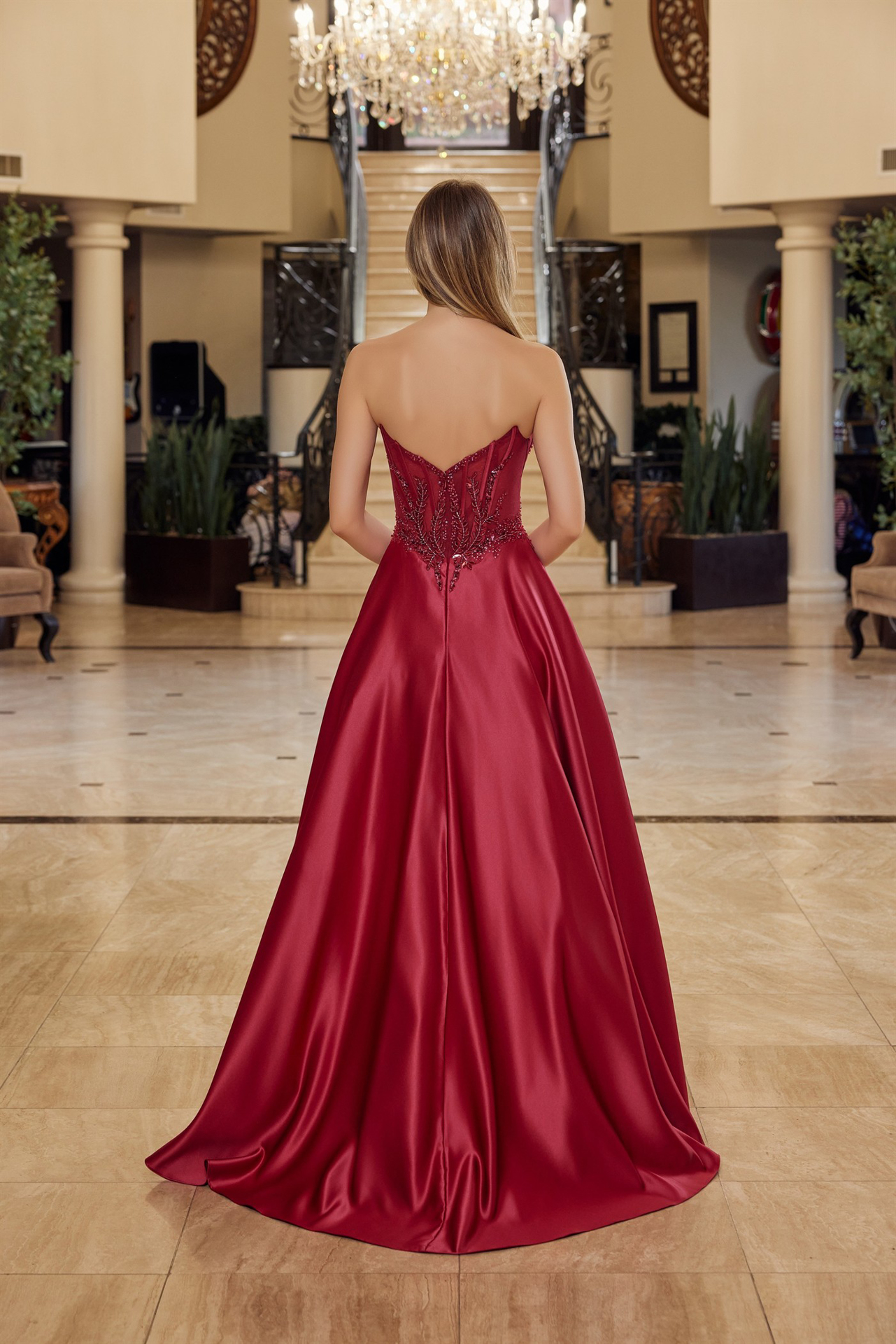 A Line Shiny Satin Material Strapless Sweetheart Prom Dress #Y1798