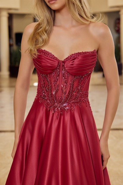 A Line Shiny Satin Material Strapless Sweetheart Prom Dress #Y1798