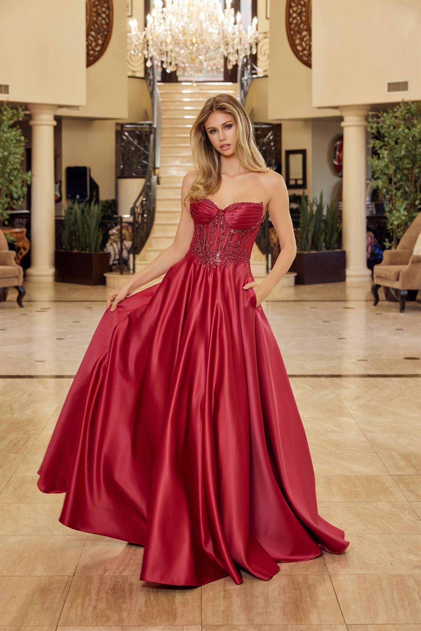 A Line Shiny Satin Material Strapless Sweetheart Prom Dress #Y1798