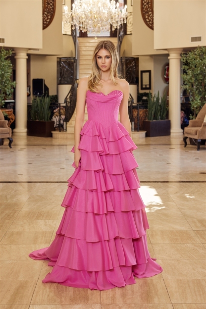 Multilayered Long Ball Gown Sequined Bustline Prom Dress #Y1806