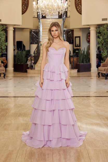 Multilayered Long Ball Gown Sequined Bustline Prom Dress #Y1806