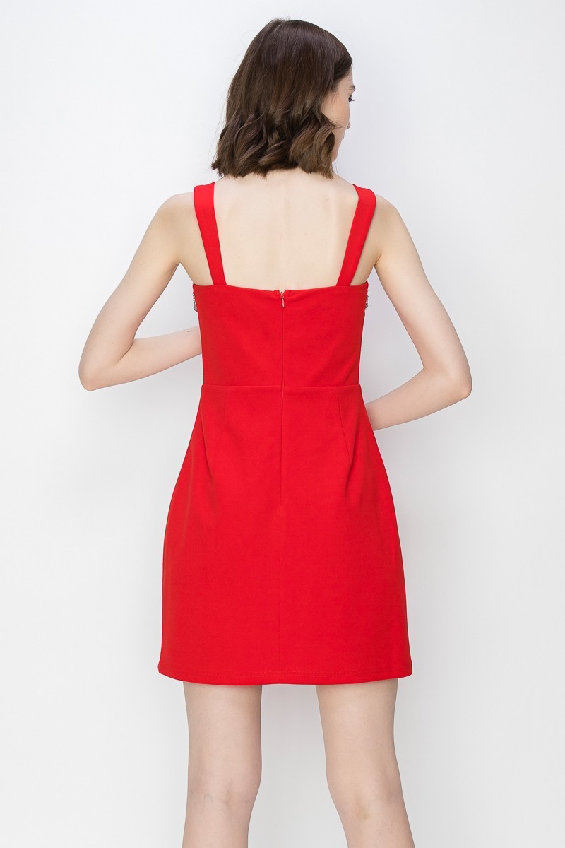 Crystal Embellished Front Cutout Detail Mini Dress #22957788