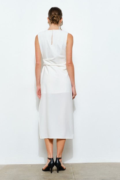 Sleeveless Draped Gold Accent Midi Dress #23592597