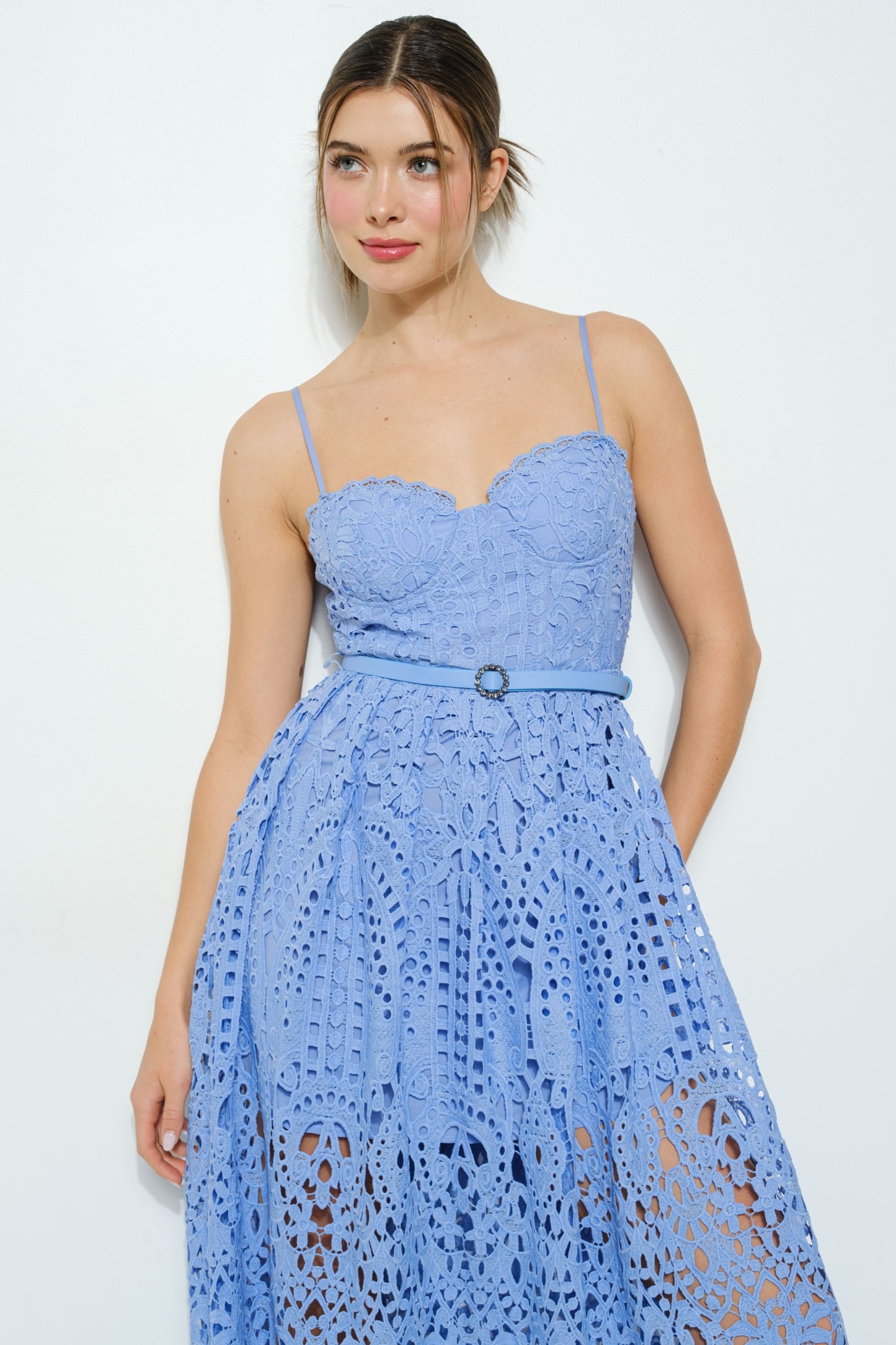 Lace Maxi Spaghetti Strap Dress With Belt #23642860