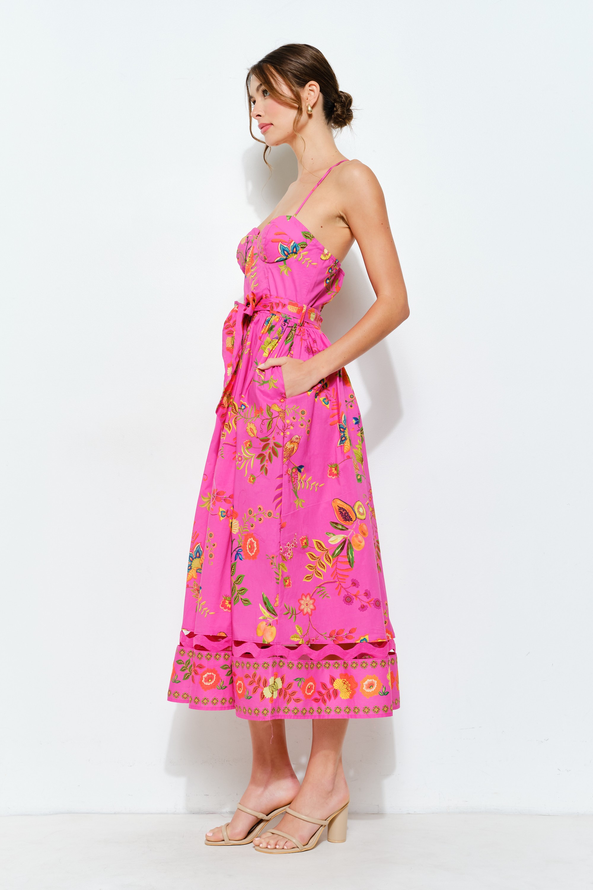 Floral Embroidered Bustier Midi Dress #23693002