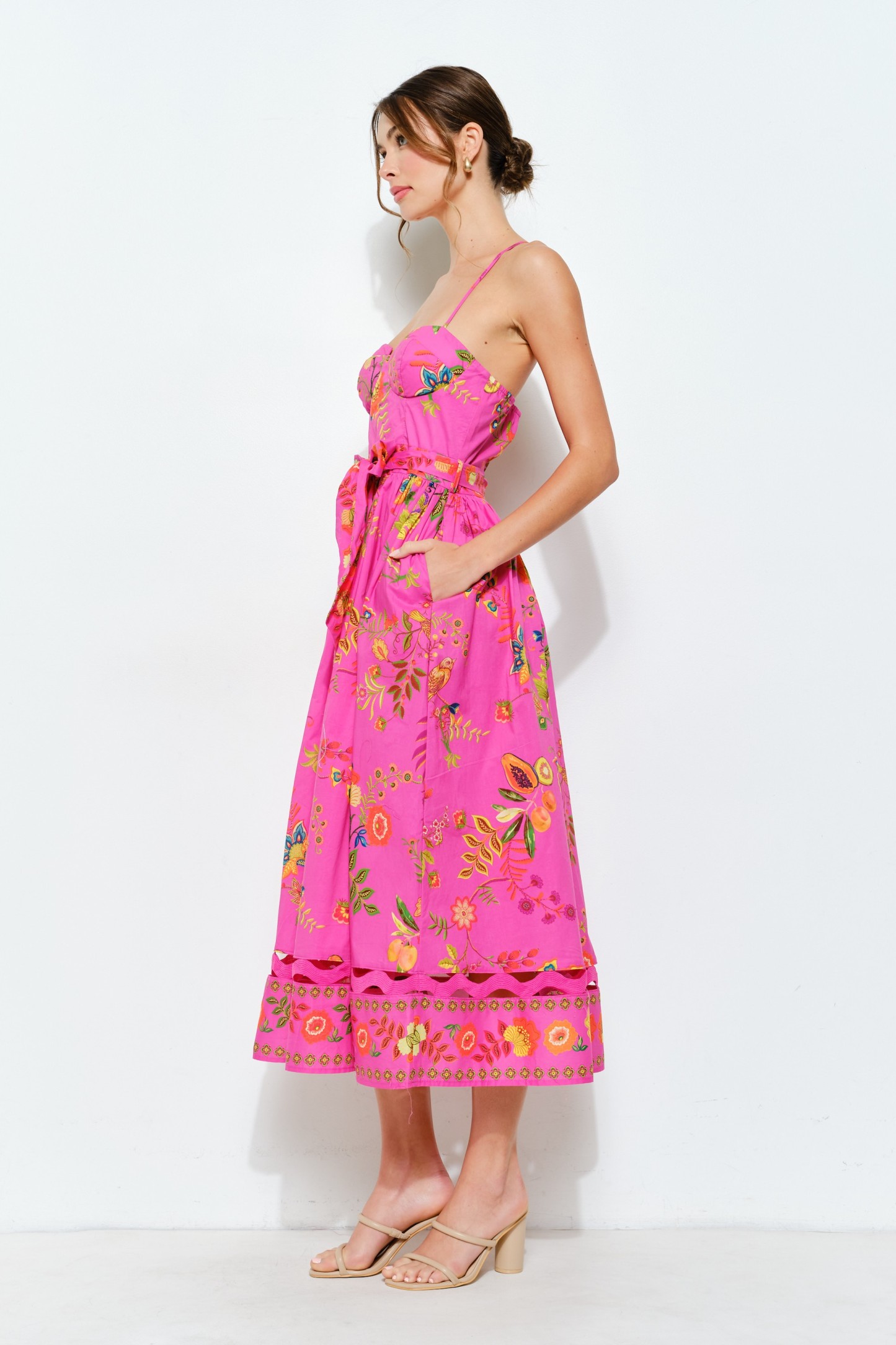 Floral Embroidered Bustier Midi Dress #23693002