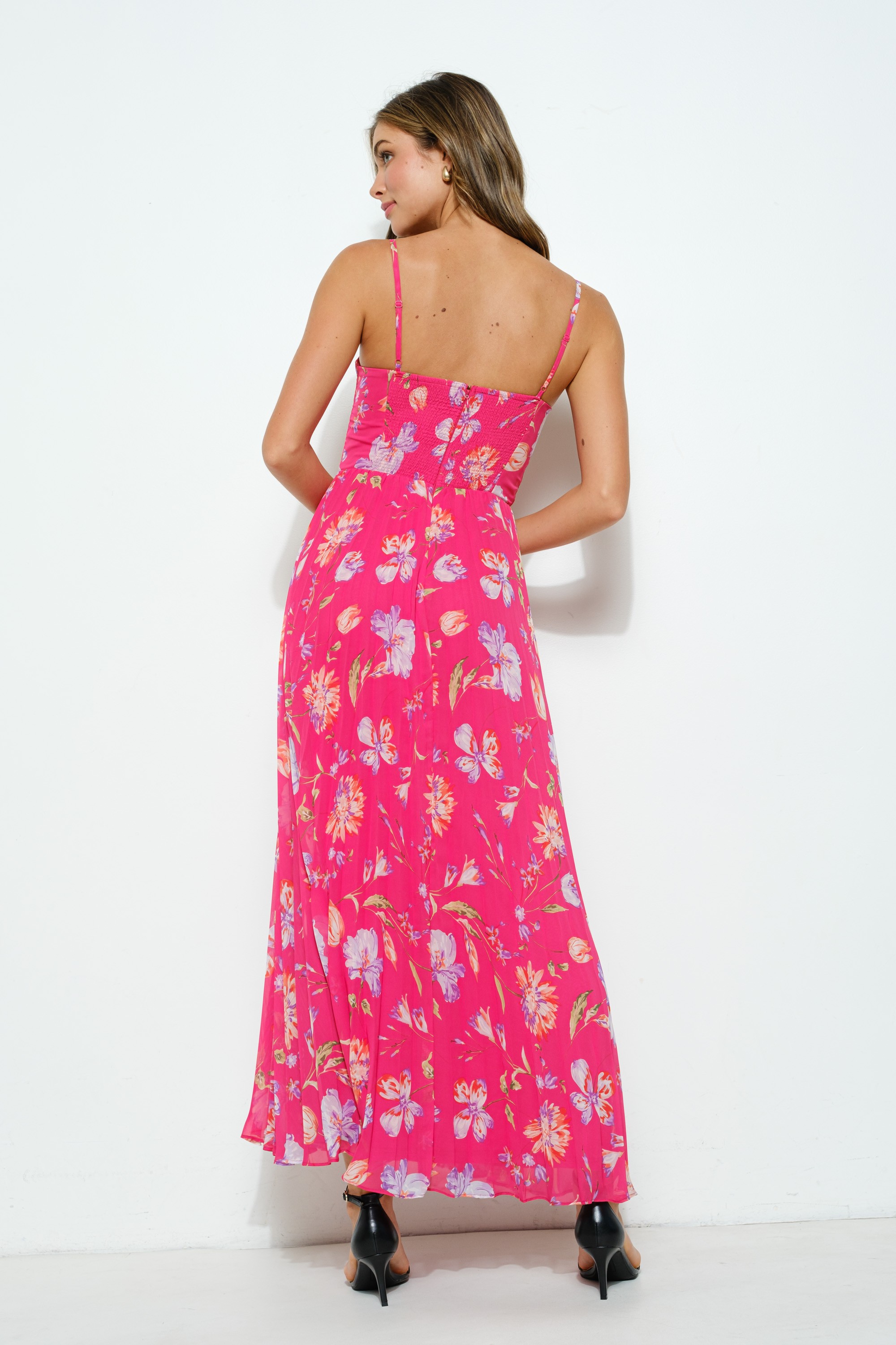 Sleeveless Floral Print Bustie Pleated Maxi Dress #23569082