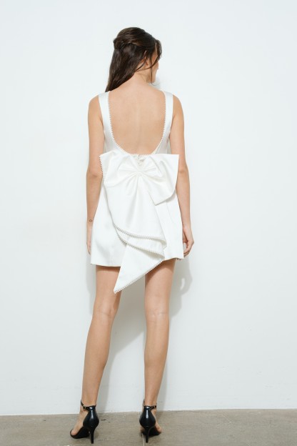 Sleeveless Pearl Trim Bow-back Mini Dress #23673273