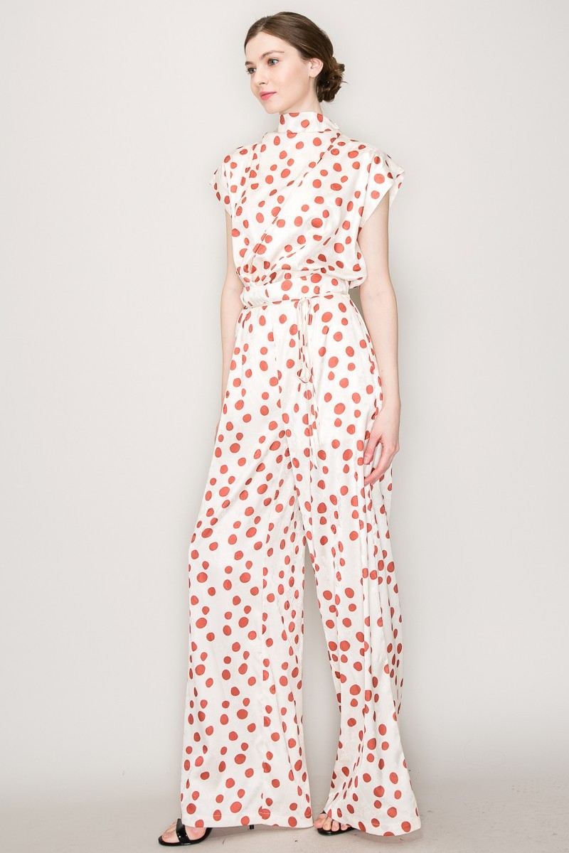 High Waist Polka Dot Printed Wide Pants #23565392