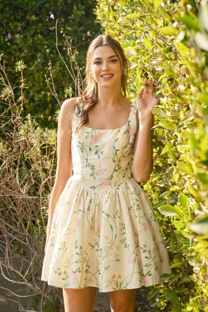 Floral Flare Mini Dress With Square Neckline #23651185