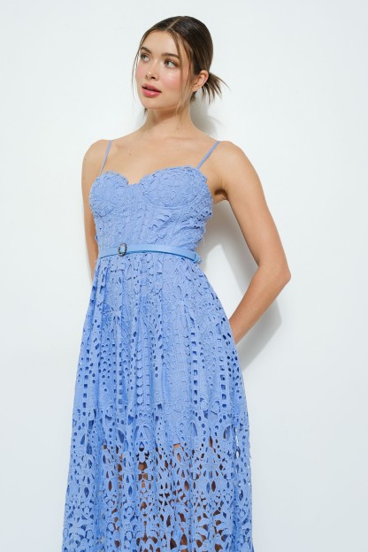 Lace Maxi Spaghetti Strap Dress With Belt #23642860