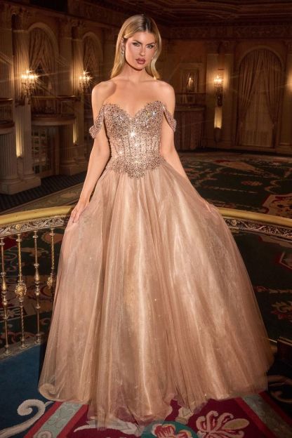 A-line Off The Shoulder Sweetheart Beaded Embellished Bodice Prom Dress #CC471