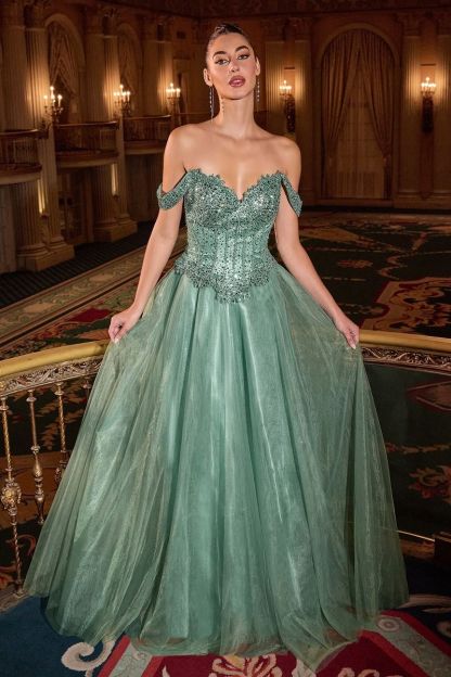 A-line Off The Shoulder Sweetheart Beaded Embellished Bodice Prom Dress #CC471