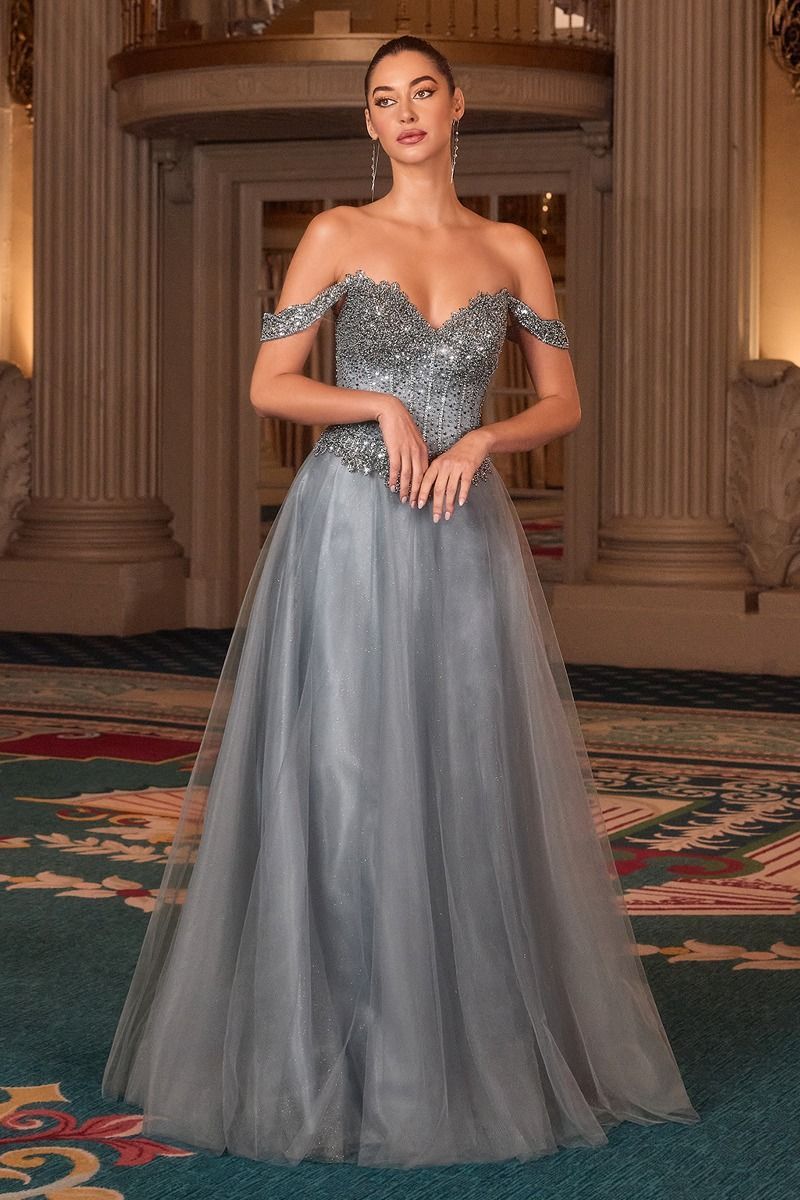 A-line Off The Shoulder Sweetheart Beaded Embellished Bodice Prom Dress #CC471