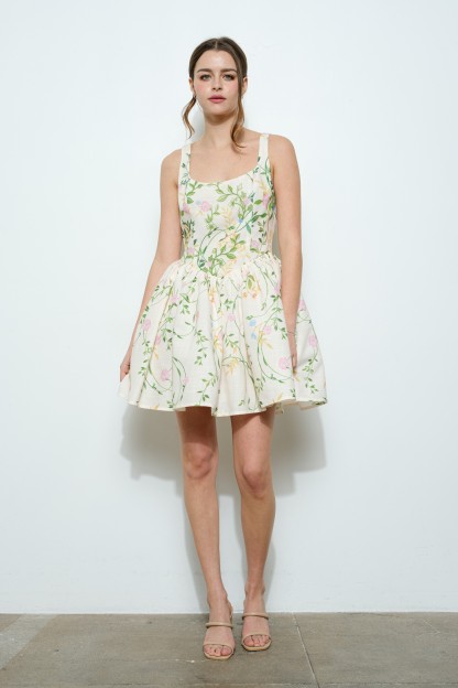 Floral Flare Mini Dress With Square Neckline #23651185