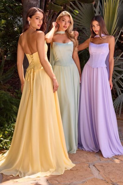 A-line Strapless Curved Detachable Chiffon Scarf Prom Dress #CD386