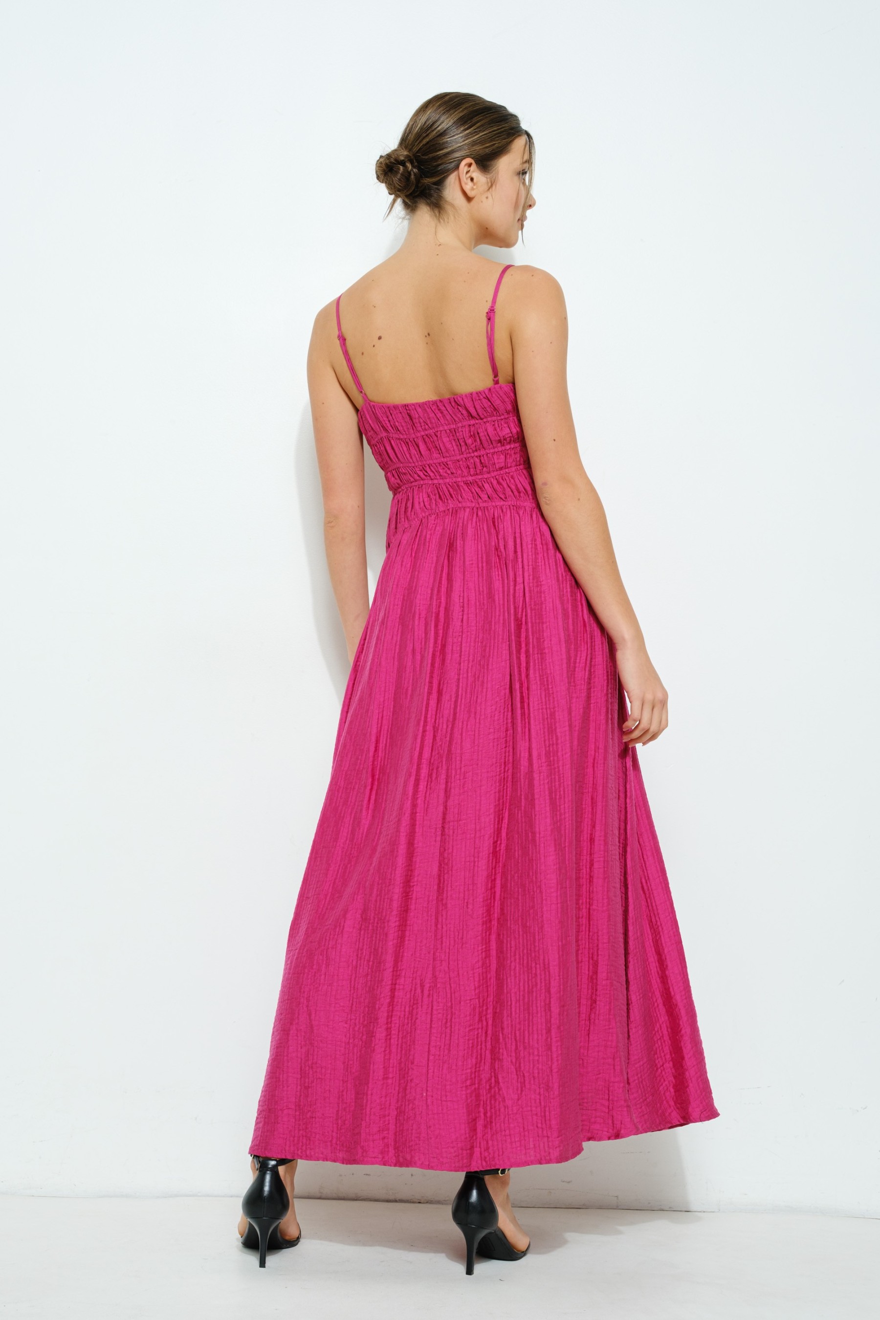 Satin Ruched Detailing Sleeveless Maxi Dress #23674842