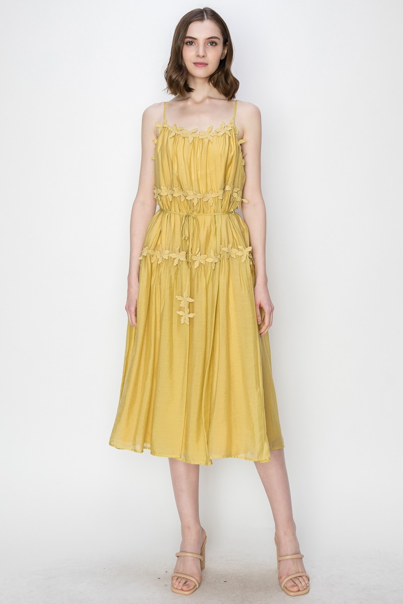 Satin Sleeveless Floral Lacetrim Detail Midi Dress #23625765