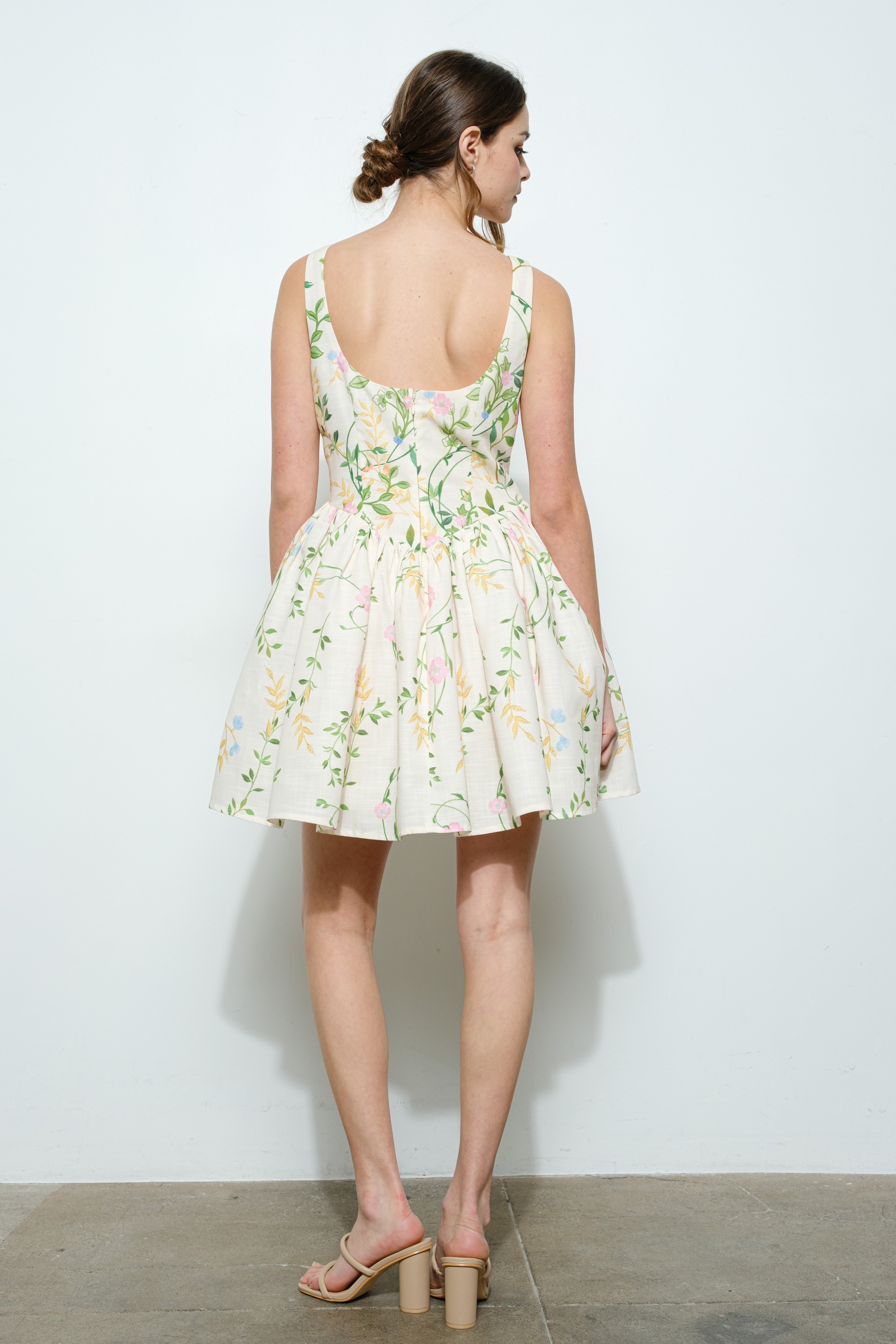 Floral Flare Mini Dress With Square Neckline #23651185