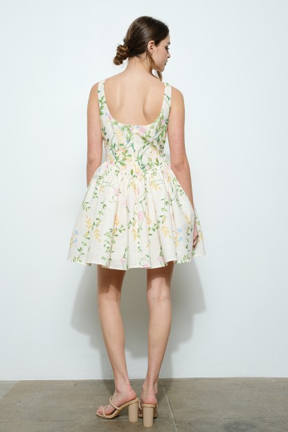 Floral Flare Mini Dress With Square Neckline #23651185