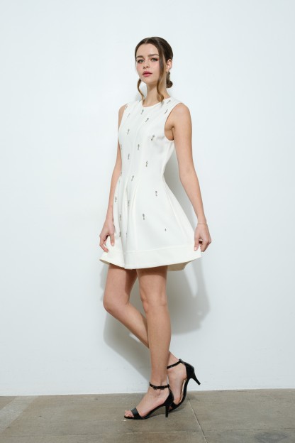 Crystal Embellished Pintuck Mini Dress #23570951