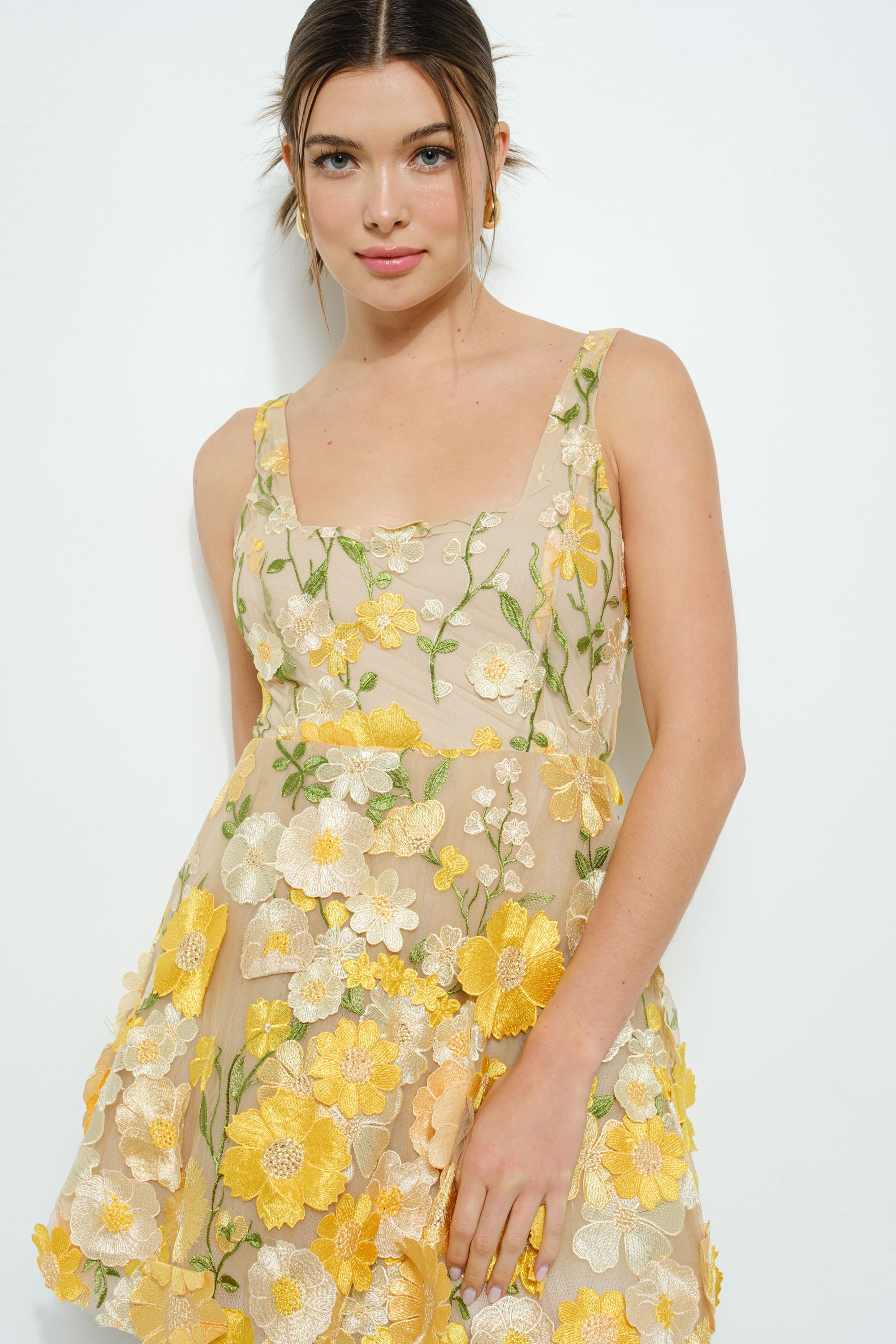 Sleeveless 3d Floral Embroidered Mini Dress #23555773