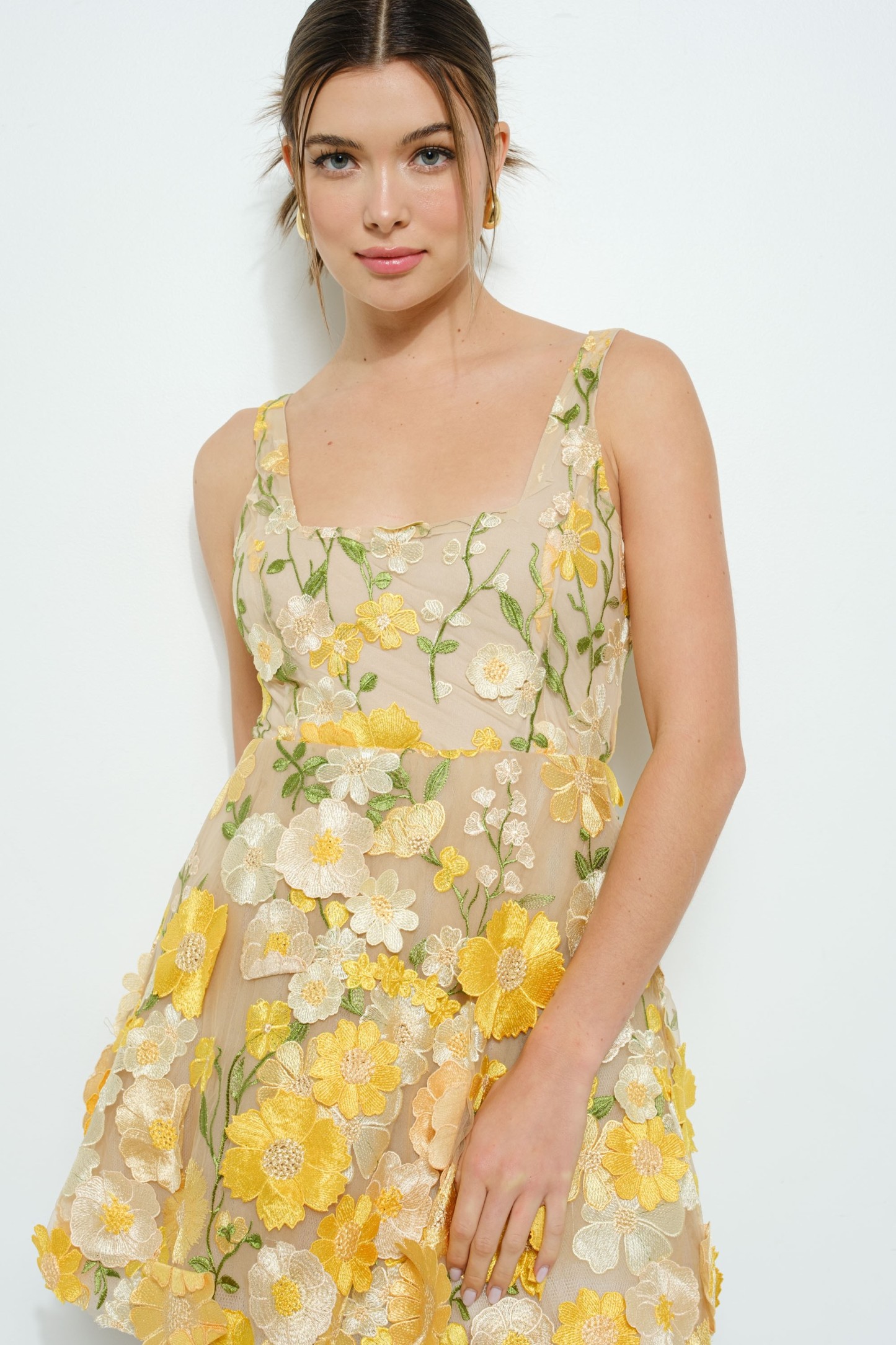 Sleeveless 3d Floral Embroidered Mini Dress #23555773