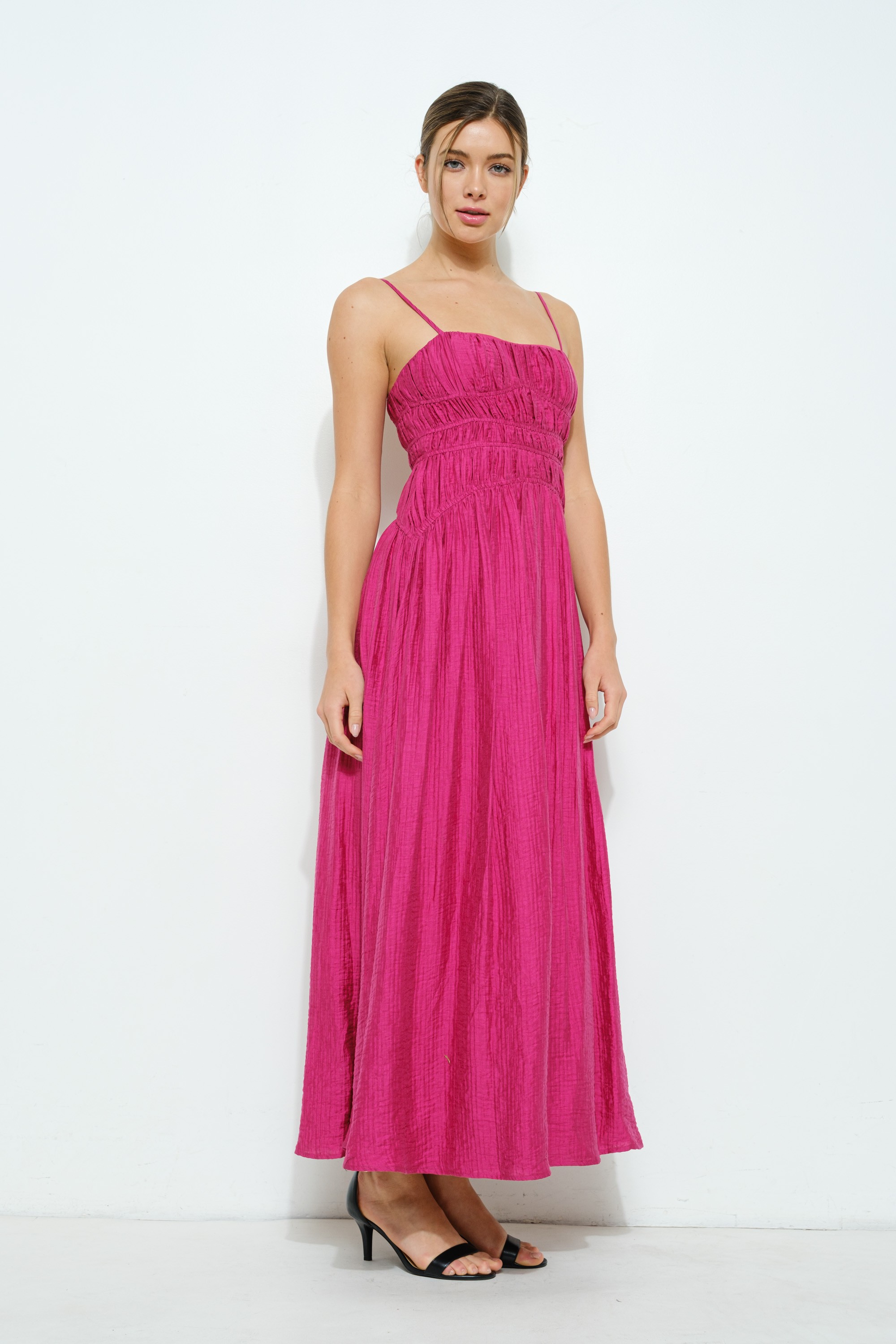 Satin Ruched Detailing Sleeveless Maxi Dress #23674842