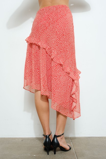 Asymmetrical Ruffled Polka Dot Midi Skirt #23514544