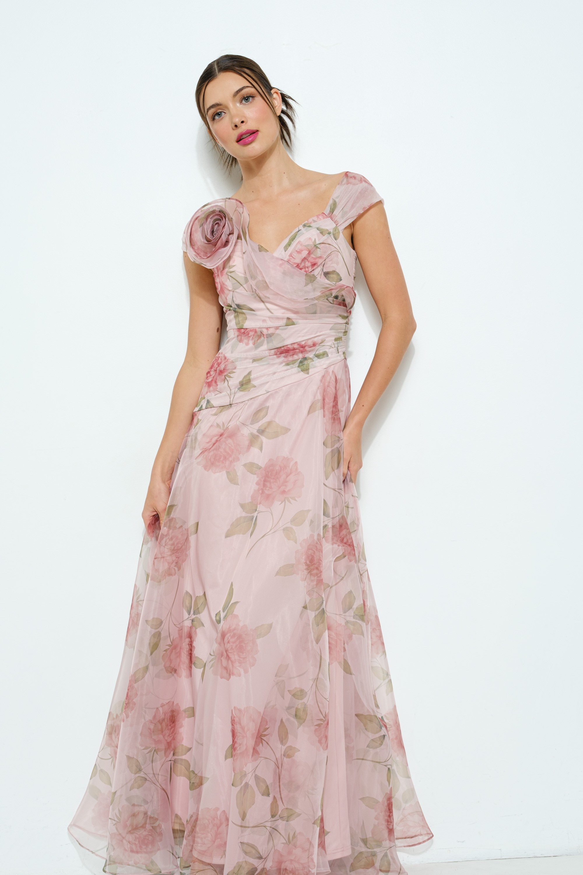 Floral Print Flower Corsage Detail Maxi Dress #23576516