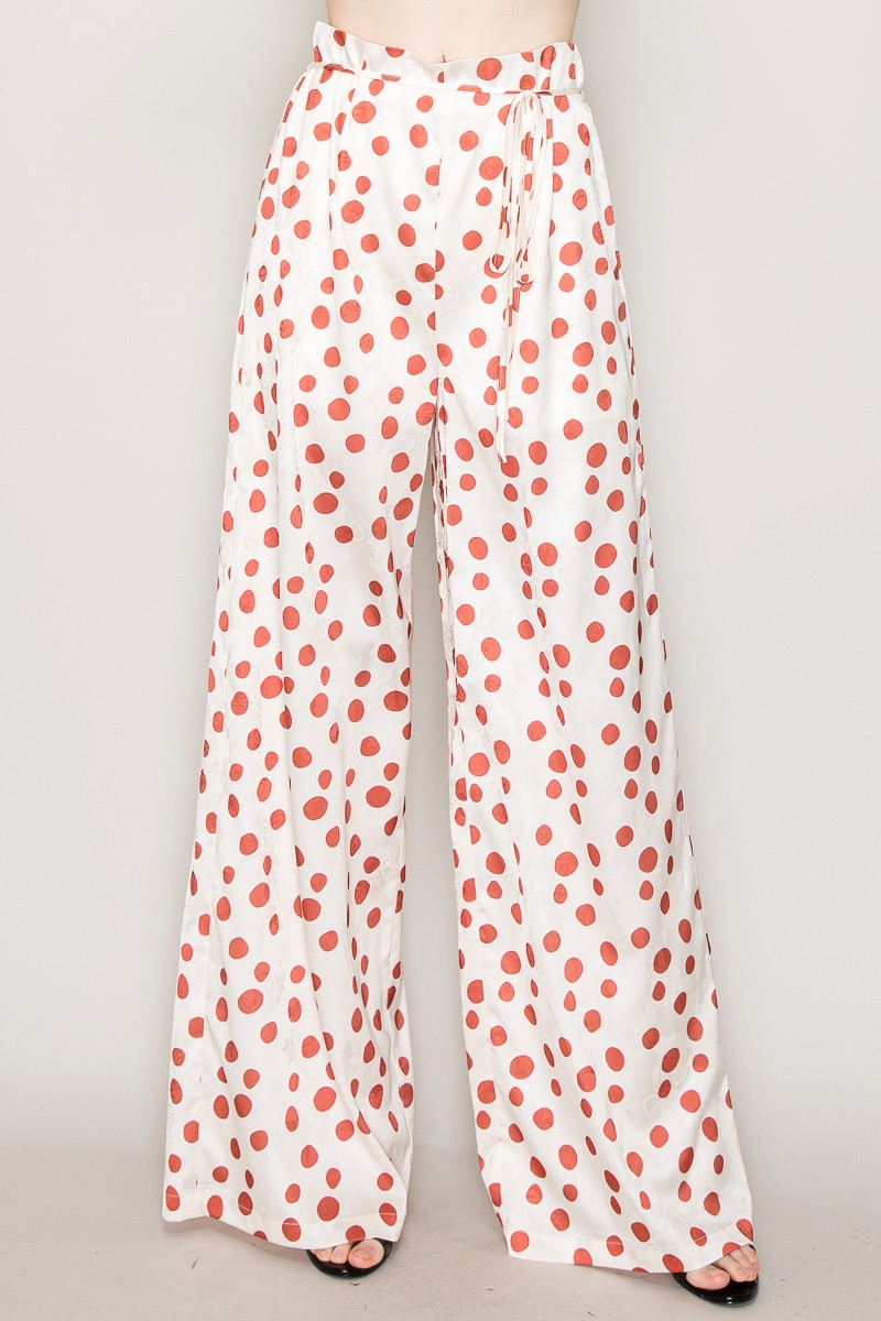 High Waist Polka Dot Printed Wide Pants #23565392