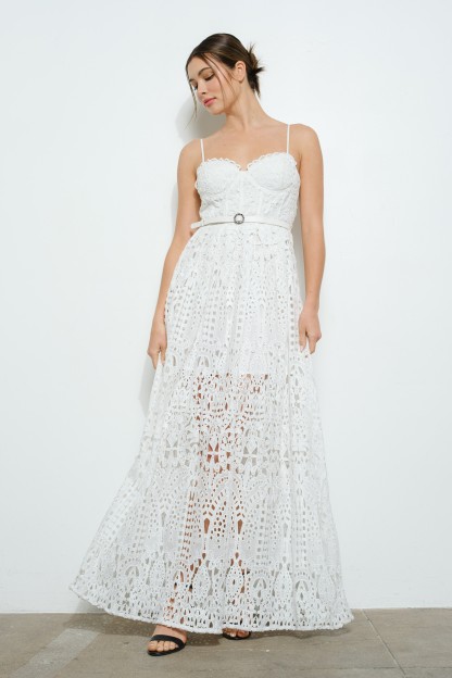 Lace Maxi Spaghetti Strap Dress With Belt #23642860