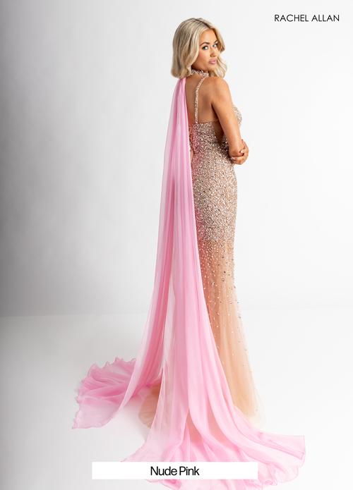 A-Line Plunging V-Neck Crystal-Beaded Stretch Net Slit Prom Dress #71047