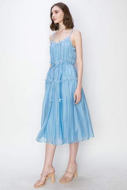 Satin Sleeveless Floral Lacetrim Detail Midi Dress #23635204