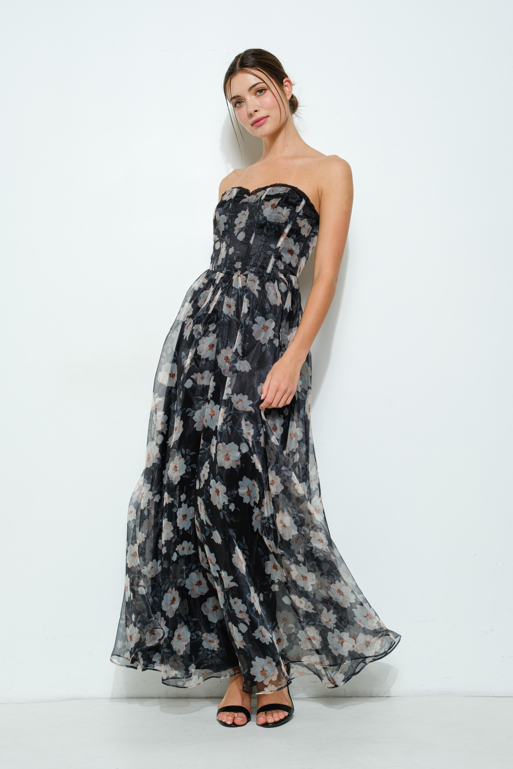 Strapless Floral Maxi Dress With Corset Bodice #23501650