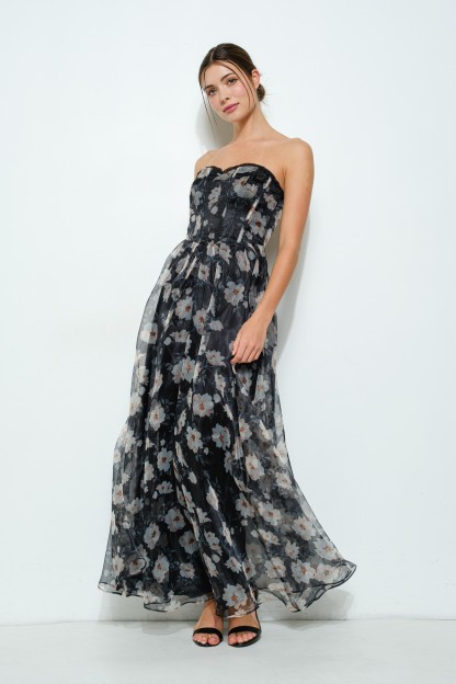 Strapless Floral Maxi Dress With Corset Bodice #23501650