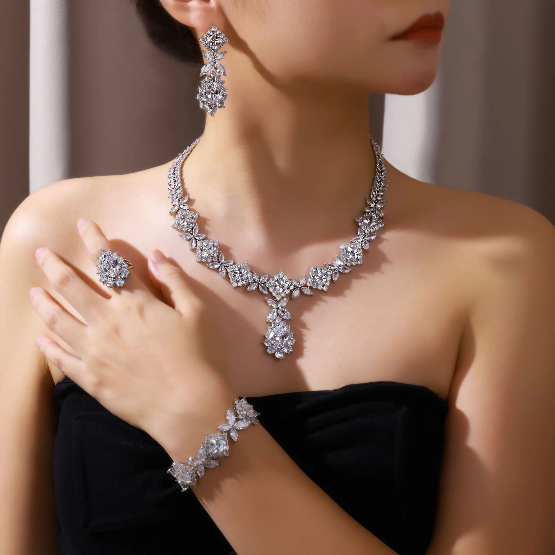 Ladies'/Bridal Shiny Zircon Jewelry Sets #JEWLY013