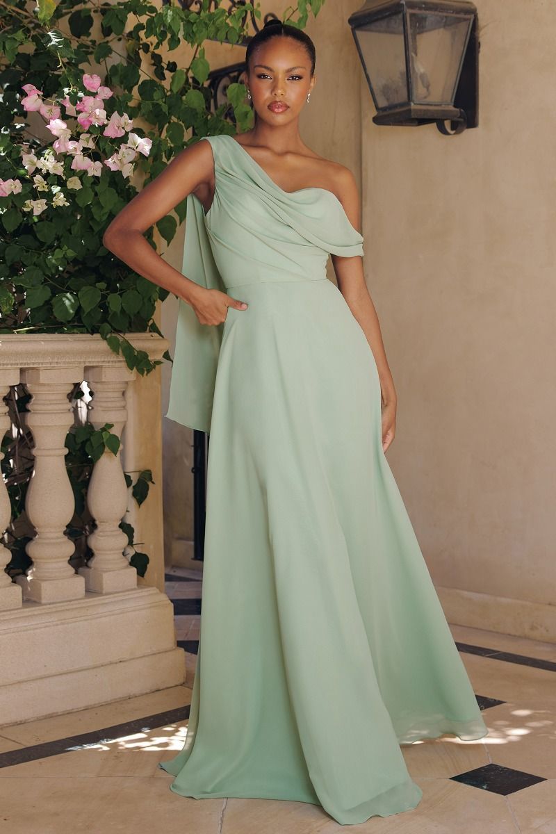 Graceful A-Line One-Shoulder Chiffon Prom Dress #T716