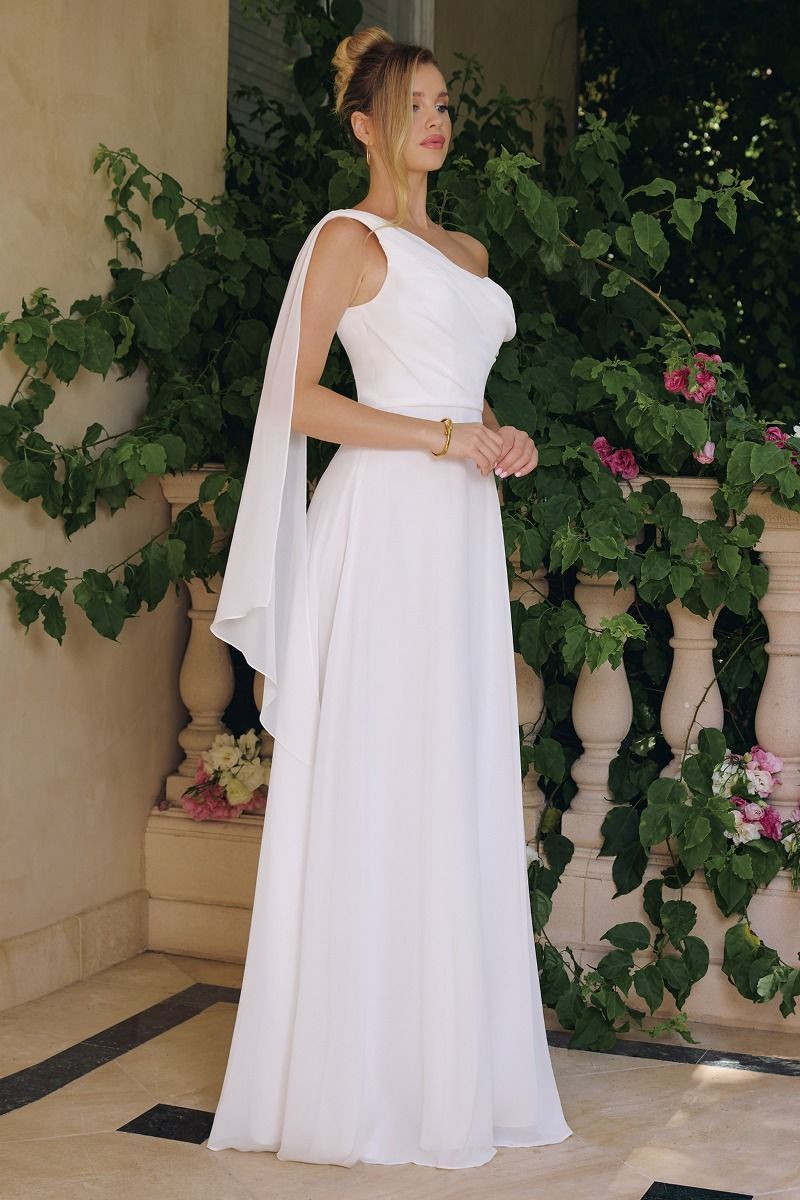 Flowing A-Line One-Shoulder Chiffon Prom Dress #T716W
