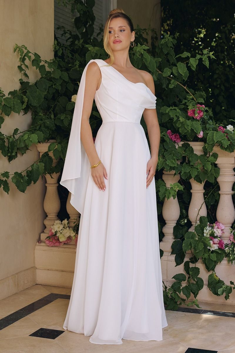 Flowing A-Line One-Shoulder Chiffon Prom Dress #T716W