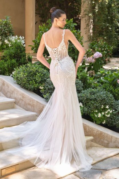 Deep Illusion Neckline Floral Appliques Straps Wedding Dress #WL066