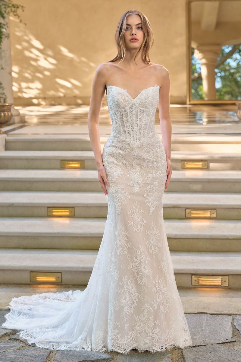 Romantic Strapless Sweetheart Sequined Lace Bridal Gown #WL071