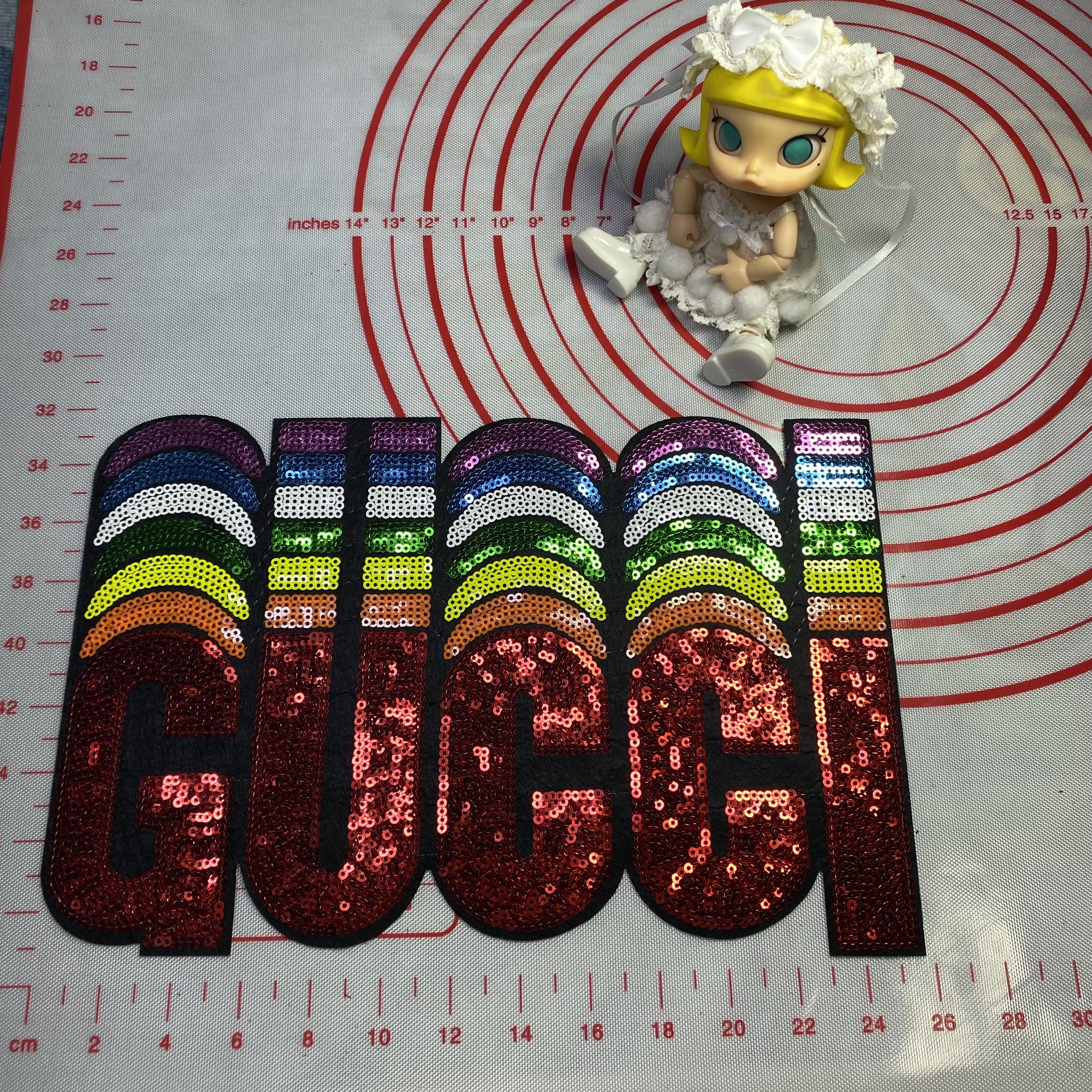 Large/medium  (Iron-on) GG Winnie the Pooh Rainbow Sequin Jacket Patches 
