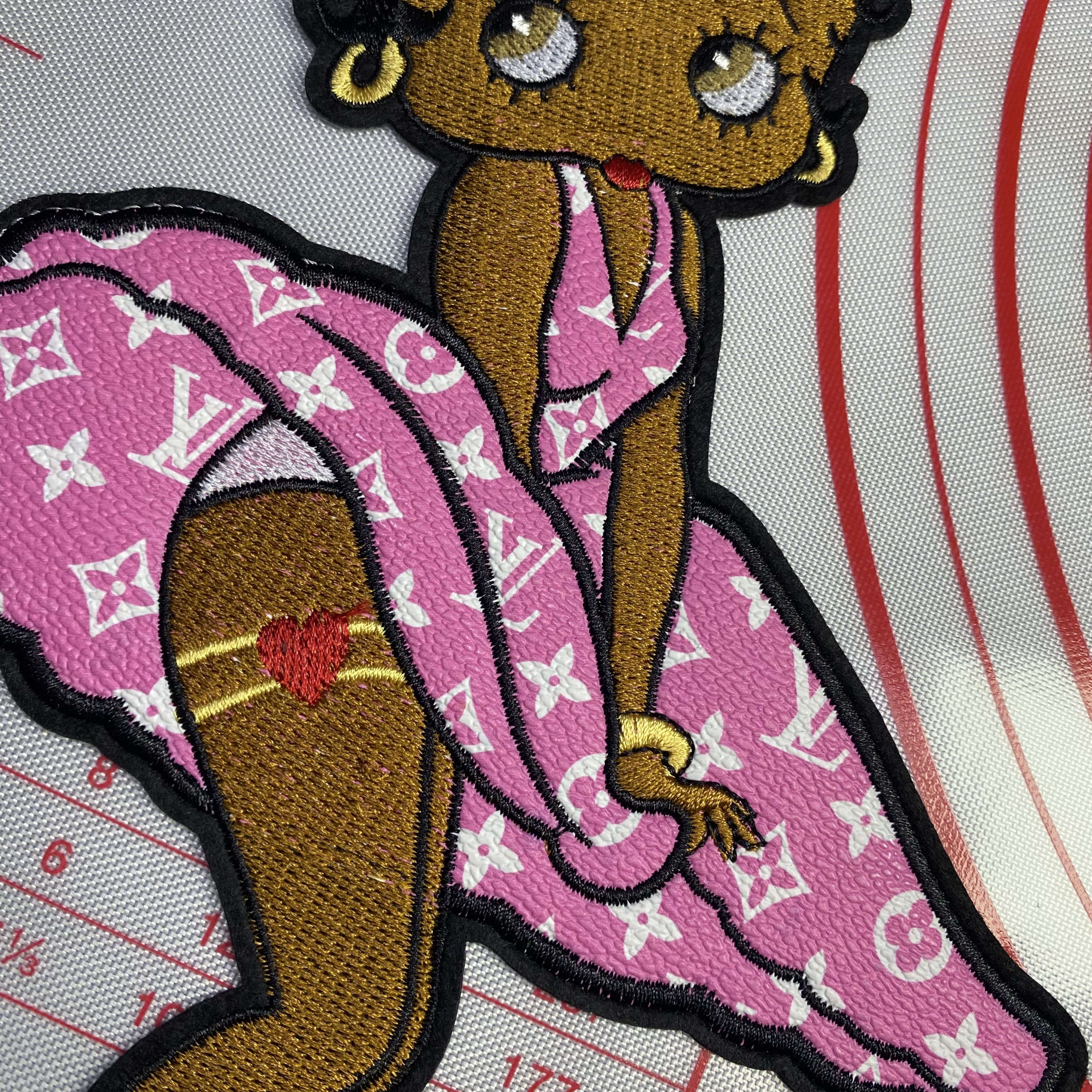 Large (Iron-on) L Betty Lips Fashion Single Leather Stitching Design Patches