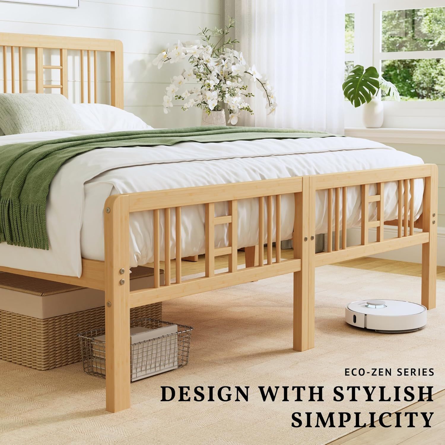 ZIYOO 14 inch Queen Size Bamboo Bed Frame with Headboard and Footboard, Heavy Duty Platform Bed Frame with Ample Under Storage, Easy Assembly, No Box Spring Needed