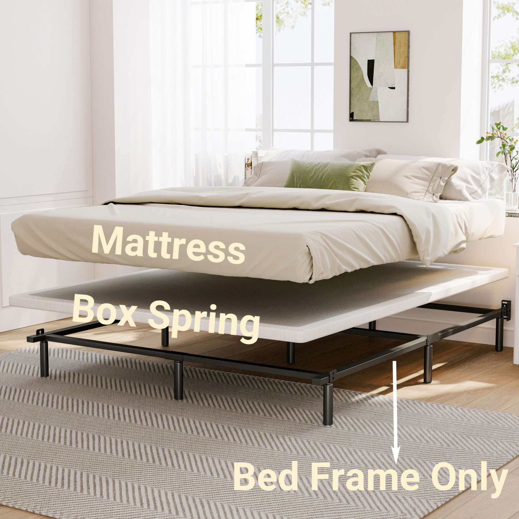 ZIYOO 9 inch Queen Size Metal Bed Frame with Recessed Legs, Heavy Duty Bed Base, Easy Assembly, Noise-Free