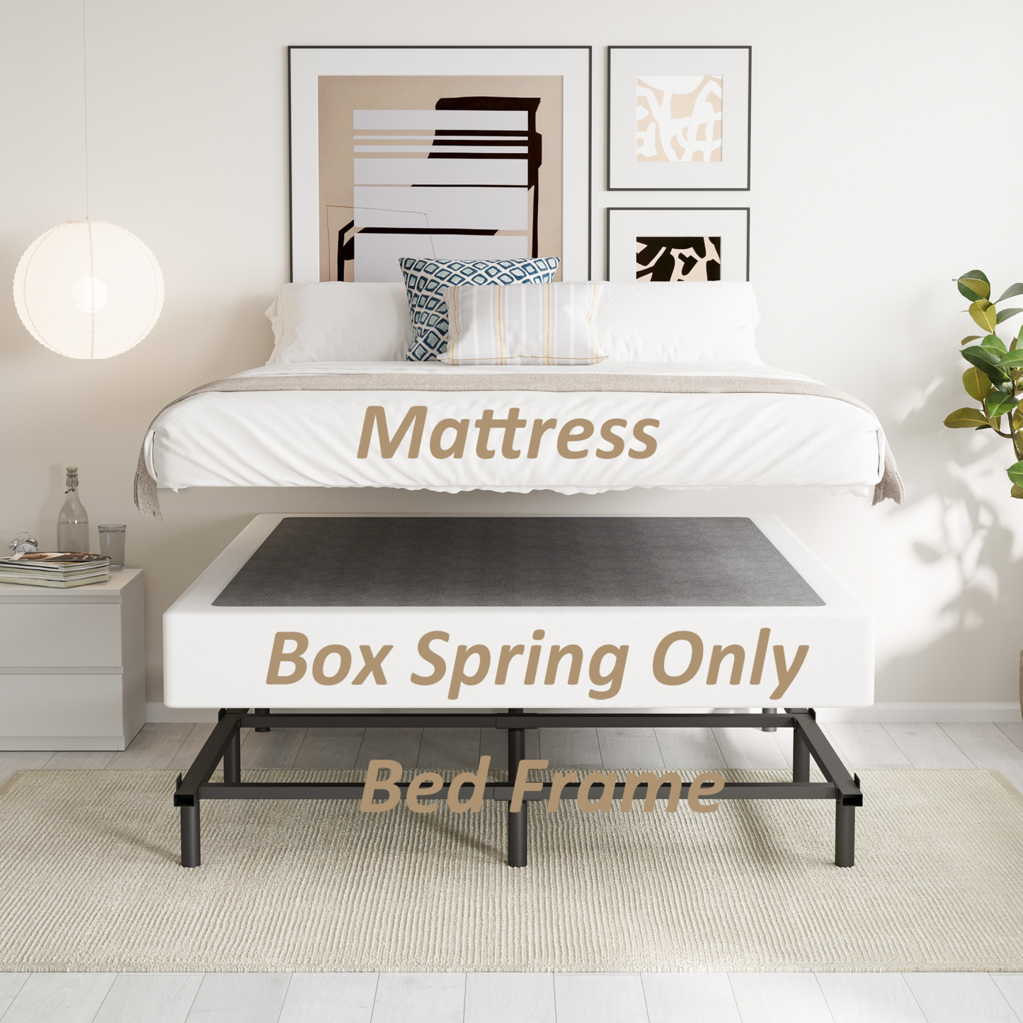 ZIYOO 4 Inch Metal Box Spring, Sturdy Mattress Foundation, Easy Assembly, Fabric Cover Included, Queen Size