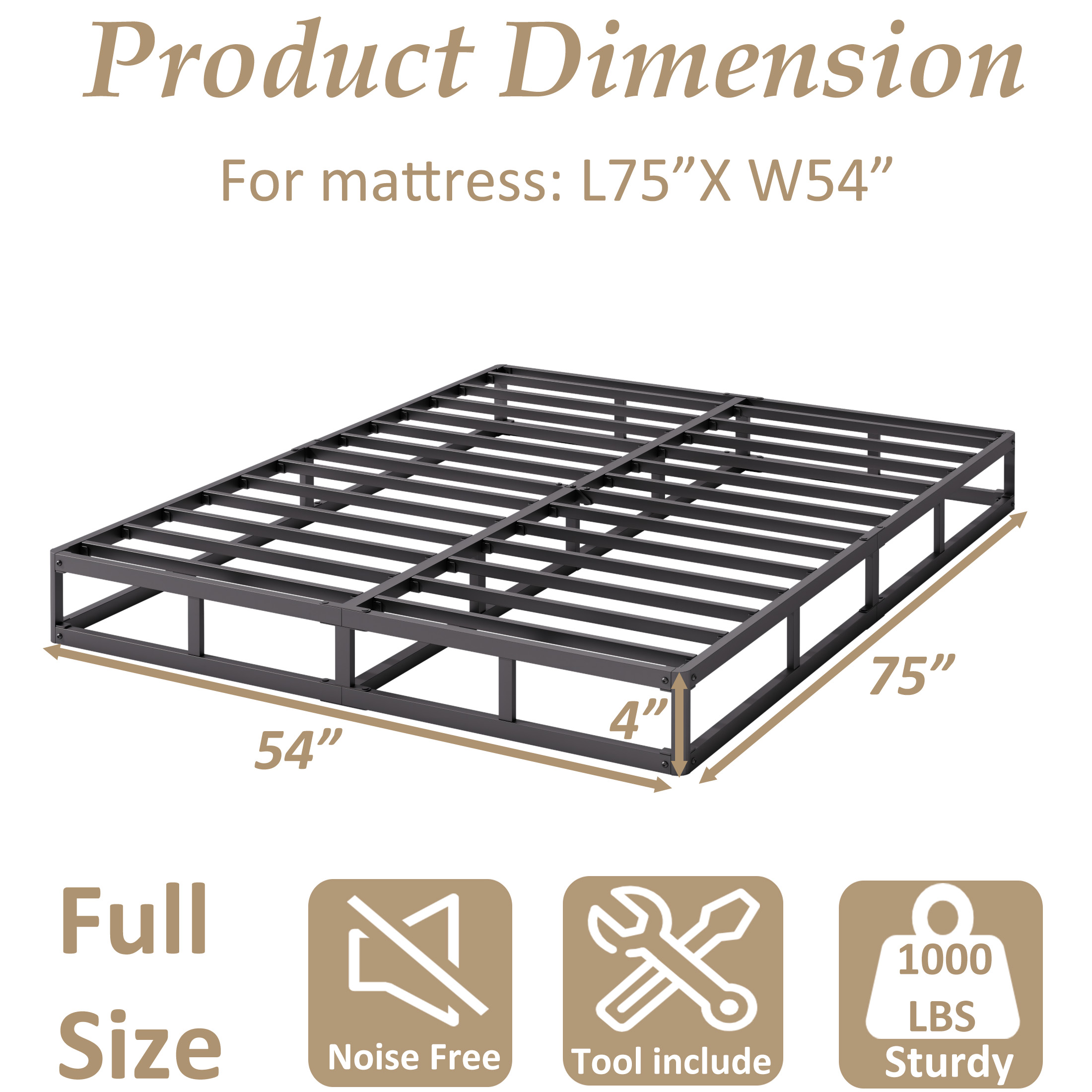 ZIYOO 4 Inch Metal Box Spring, Heavy - Duty Mattress Foundation,Full Size
