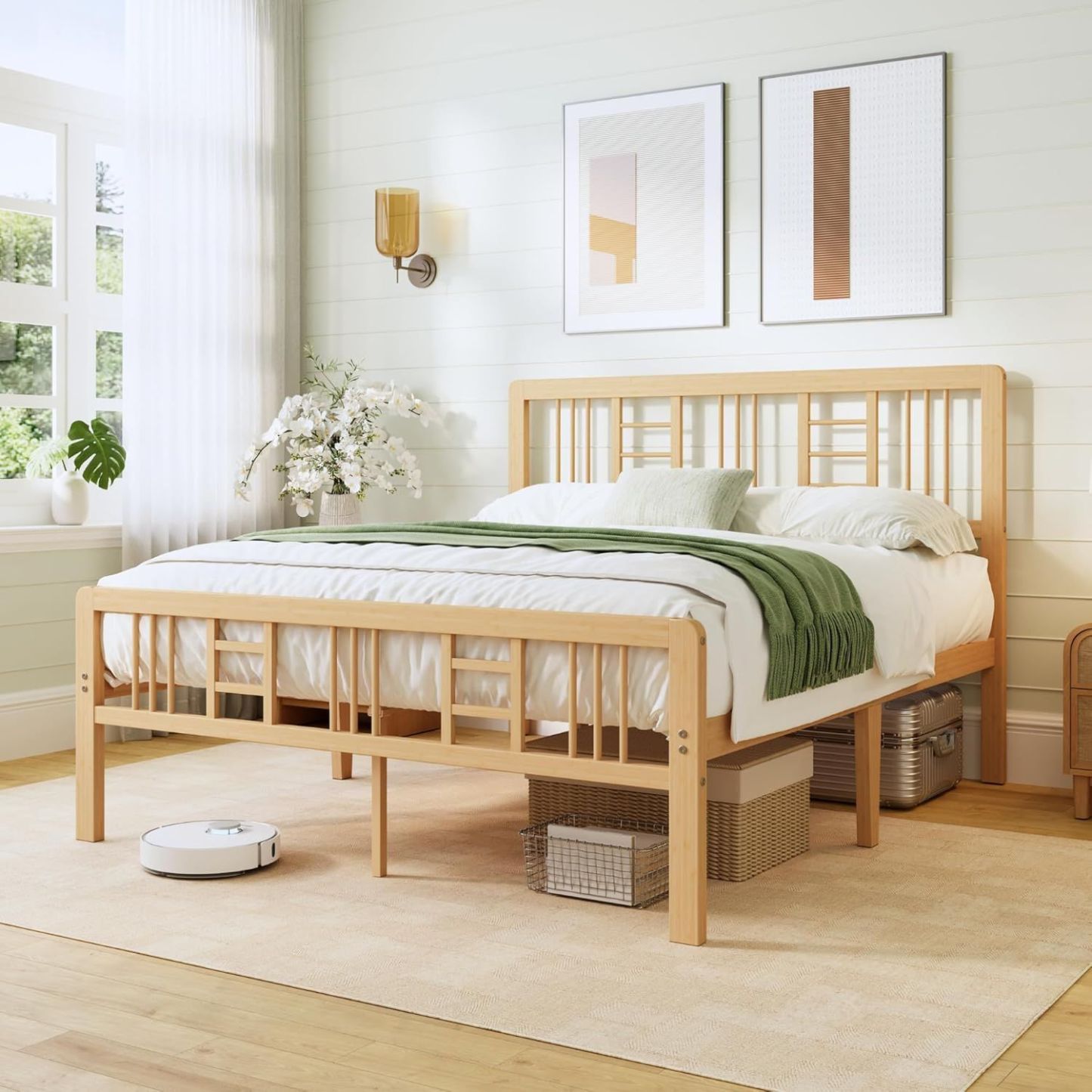 ZIYOO 14 inch Queen Size Bamboo Bed Frame with Headboard and Footboard, Heavy Duty Platform Bed Frame with Ample Under Storage, Easy Assembly, No Box Spring Needed