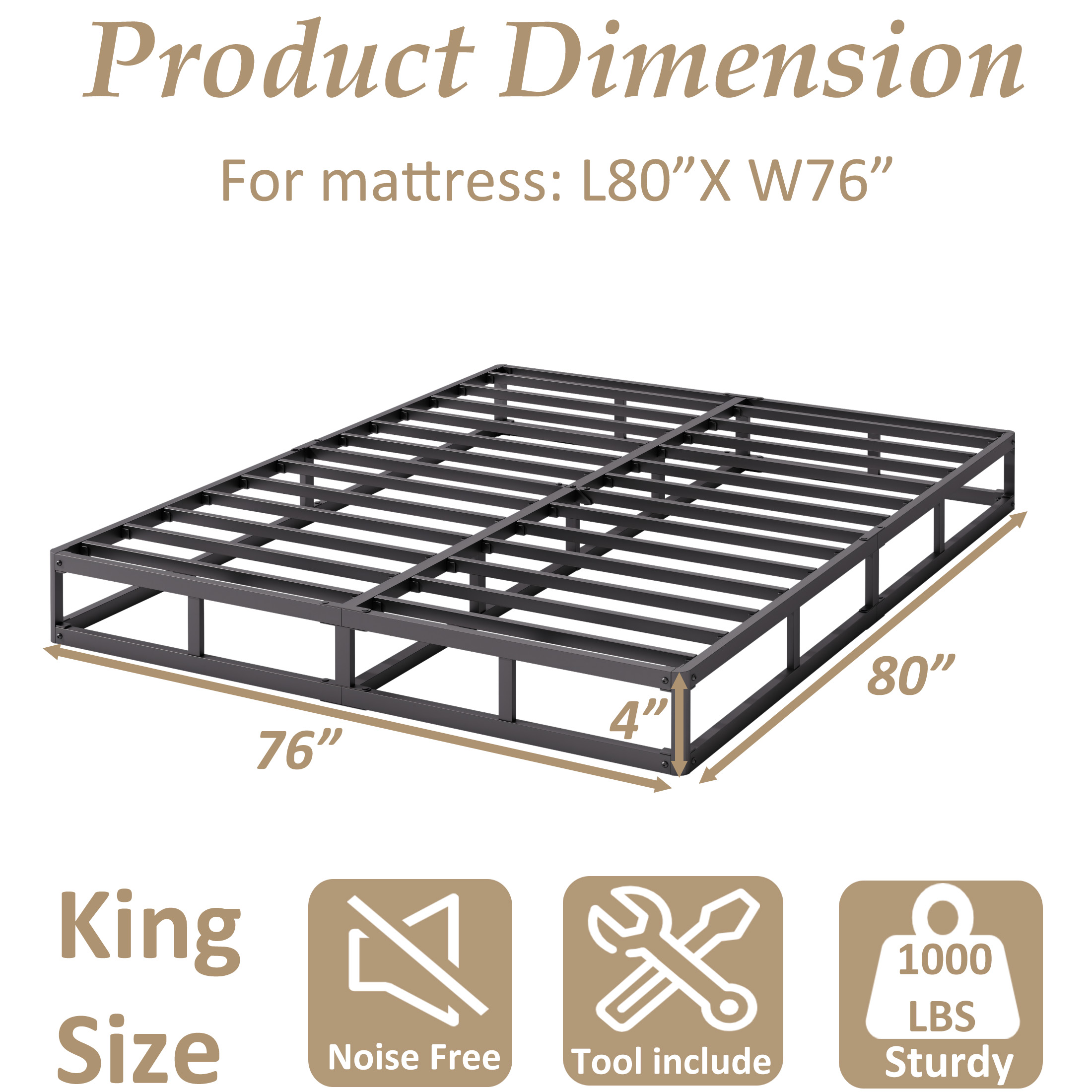 ZIYOO 4 Inch Metal Box Spring, Heavy - Duty Mattress Foundation,King Size